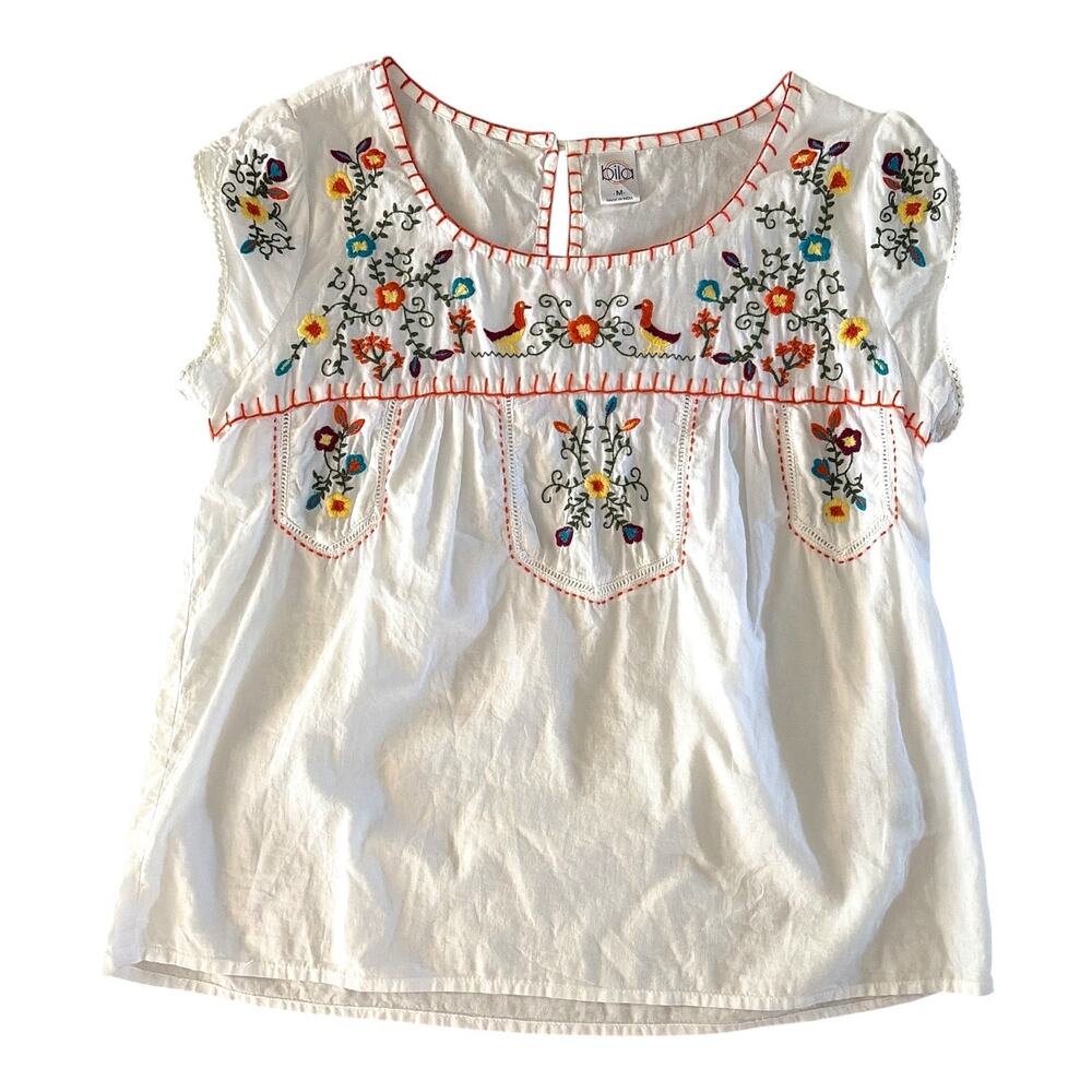 Bila White Embroidered Semi-Sheer Cotton Top size Medium
